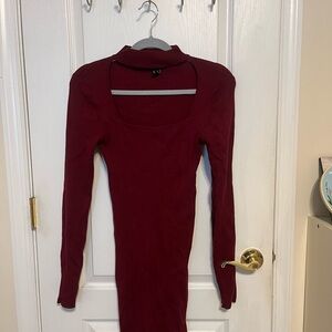 Elegant Burgundy Long Sleeve Body-con Dress